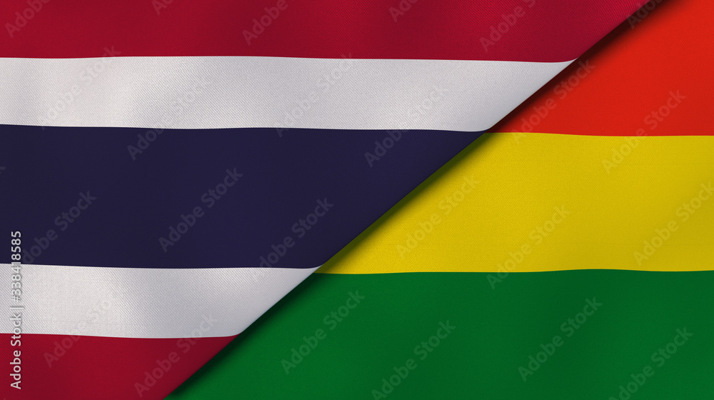 Fototapeta premium The flags of Thailand and Bolivia. News, reportage, business background. 3d illustration