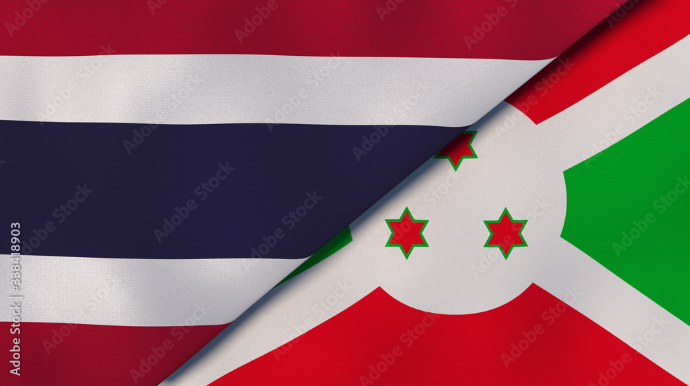 The flags of Thailand and Burundi. News, reportage, business background. 3d illustration