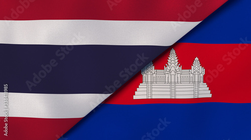 The flags of Thailand and Cambodia . News, reportage, business background. 3d illustration