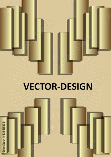 Gold 3d design  leaflet or cover template with 3d golden rectangle composition  embossed ornament. Elegant minimalist design. Vector eps10