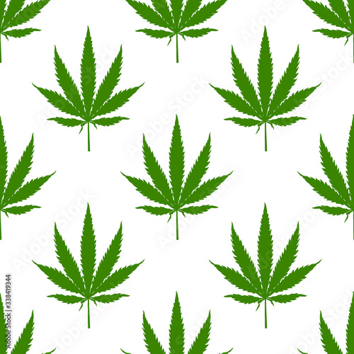 Marijuana or cannabis leaves icon isolated seamless pattern on white background. Hemp symbol. Vector Illustration