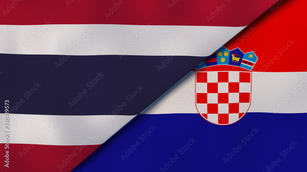 The flags of Thailand and Croatia. News, reportage, business background. 3d illustration