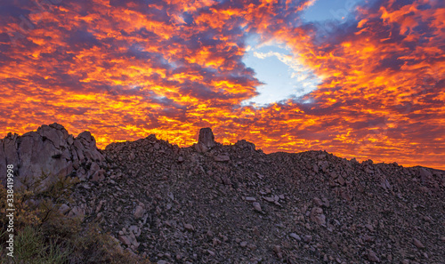 Vibrant Burning Sky Sunset with mountains Near Scottsdale, Arizona