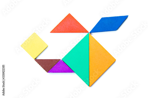 Free Download Color wood tangram puzzle in copter or helicopter shape on white background - GFXLoad