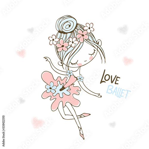A cute little ballerina in a tutu is dancing. Vector.