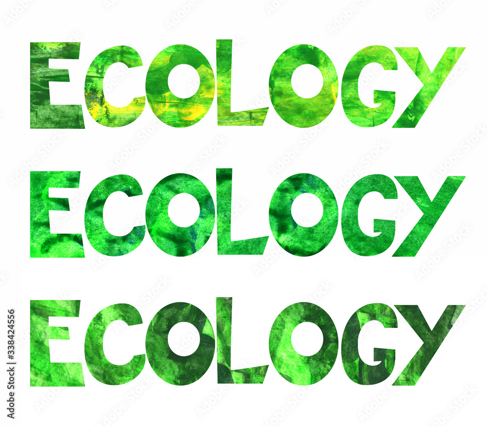 Lettering ECOLOGY. Word ECOLOGY isolated on a white background. Paper Cut colored letters. Fresh spring and summer lettering. Lettering ECOLOGY. Word ECOLOGY isolated on a white background. Paper Cut colored letters. Fresh spring and summer lettering.