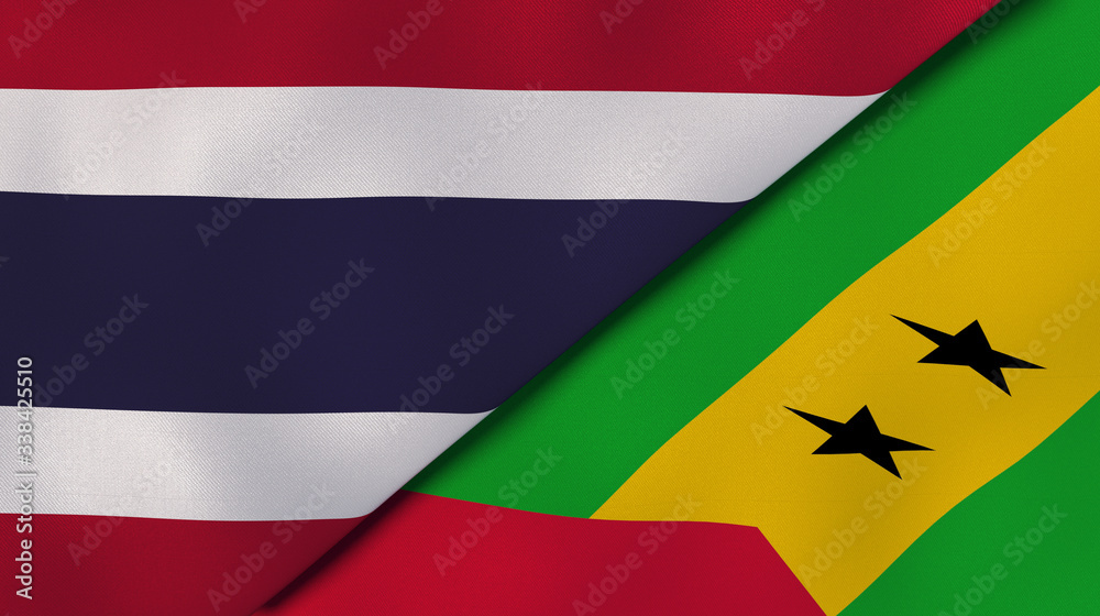 Obraz premium The flags of Thailand and Sao Tome and Principe. News, reportage, business background. 3d illustration