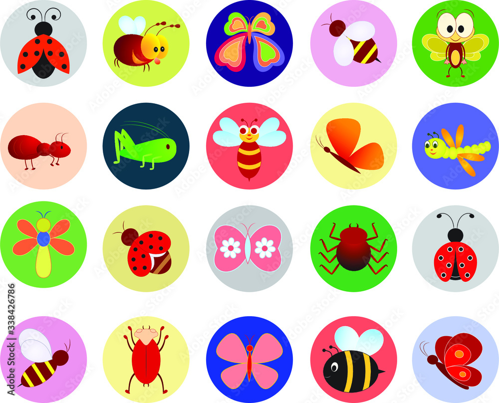 Isolated Insects Cartoon Vector Illustrations 