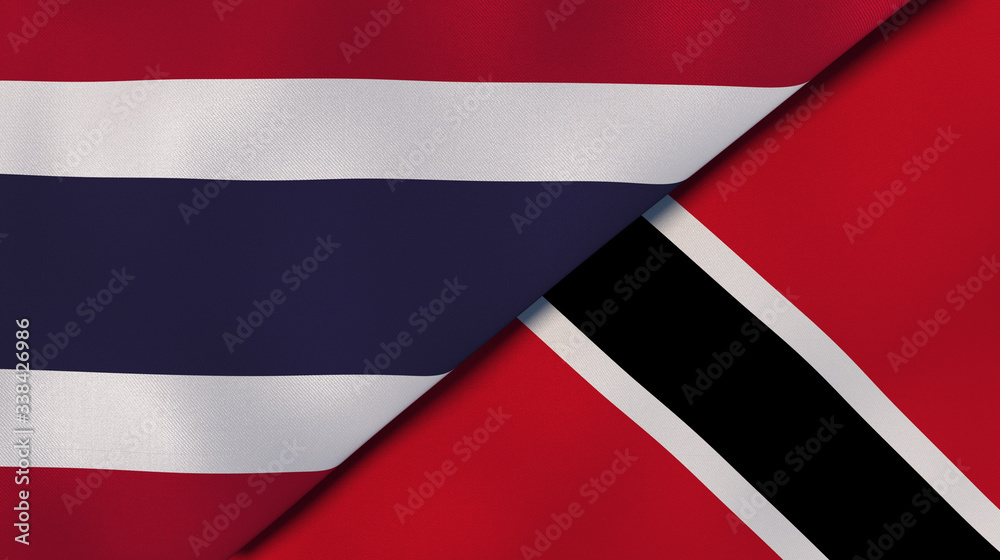 The flags of Thailand and Trinidad and Tobago. News, reportage, business background. 3d illustration