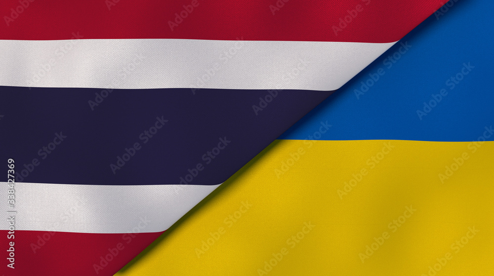 The flags of Thailand and Ukraine. News, reportage, business background. 3d illustration