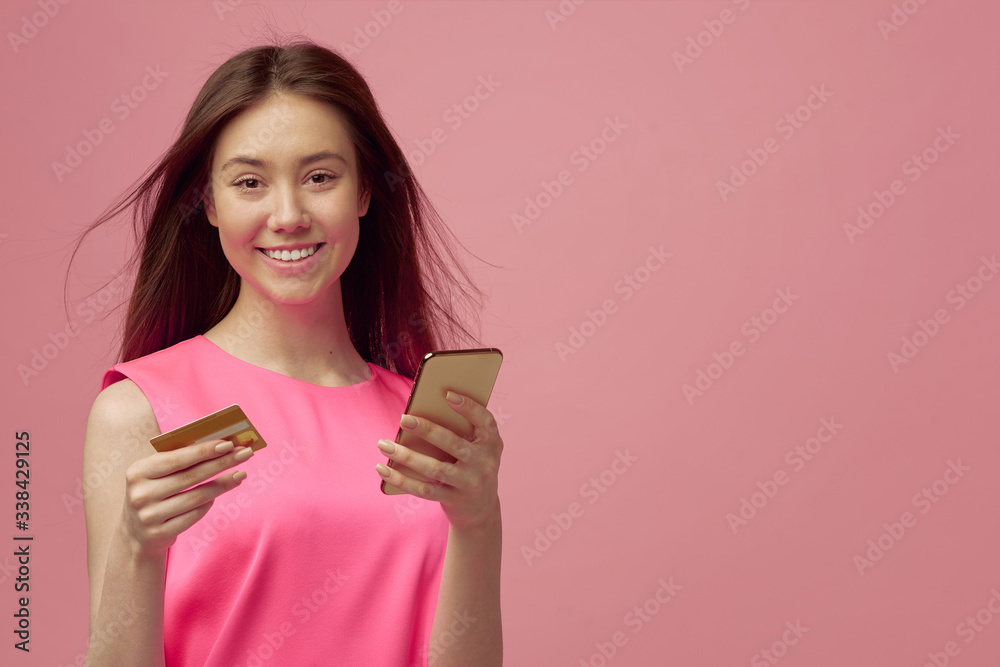Cute blond girl receive cool cash back or banking, online shopping offer after using new credit card with student offer. Cute blond girl receive cool cash back or banking, online shopping offer after using new credit card with student offer.