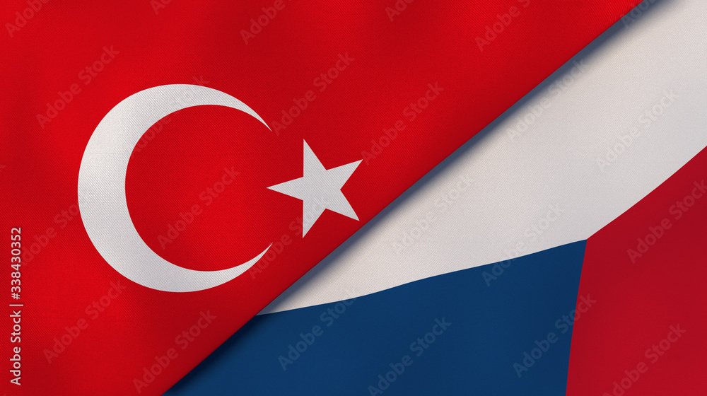 The flags of Turkey and Czech Republic. News, reportage, business background. 3d illustration