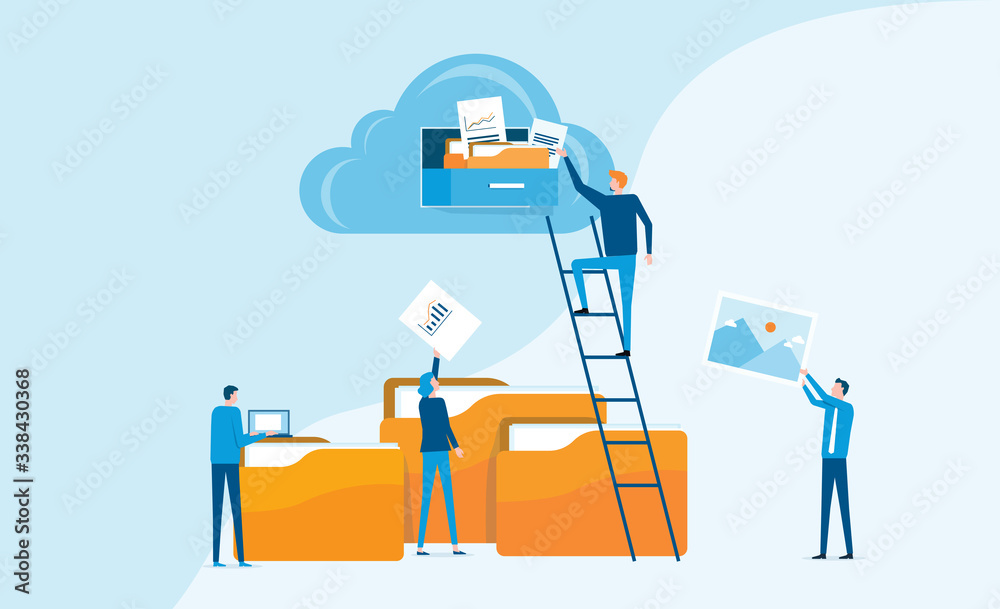 Flat business technology cloud computing service concept and with developer team working concept Flat business technology cloud computing service concept and with developer team working concept