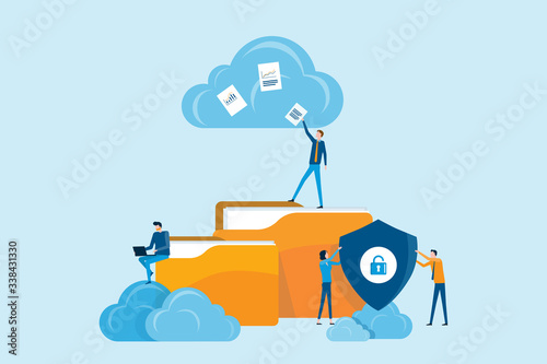 Flat business technology cloud computing service concept and with developer team working concept