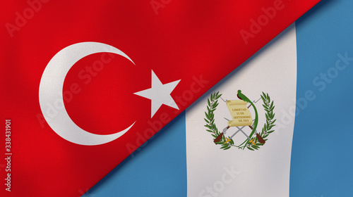 The flags of Turkey and Guatemala. News, reportage, business background. 3d illustration