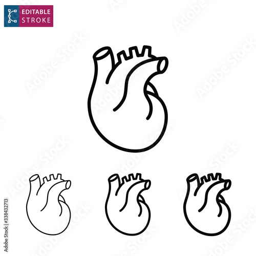 Human heart line icon on white background. Editable stroke.
