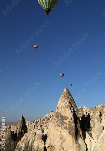 Hot air ballons in Cappadocia, Turkey, aerial view