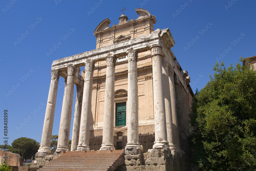 Temple of Antoninus and Faustina built in 141 AD, at the Roman Forum, Rome, Italy, Europe