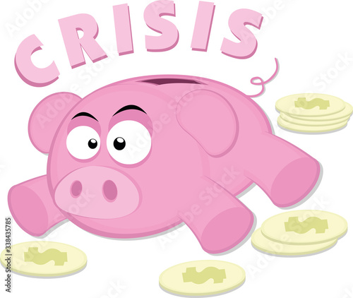 Vector illustration of a piggy bank in crisis