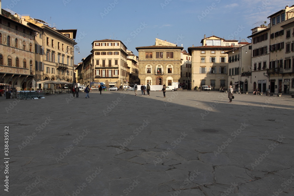 Piazza Santa Croce in Florence in the early morning in the sun