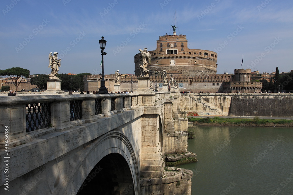 View of the Castle Sant'Angelo and Eliev Bridge over the Tiber River in Rome View of the Castle Sant'Angelo and Eliev Bridge over the Tiber River in Rome