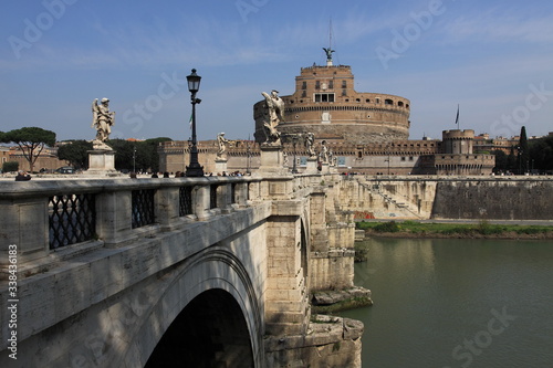 View of the Castle Sant'Angelo and Eliev Bridge over the Tiber River in Rome