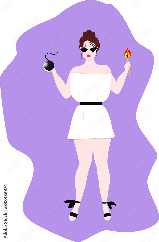 Pillow dress challenge plump girl holding round bomb and fire match wearing sunglasses Pillow dress challenge plump girl holding round bomb and fire match wearing sunglasses