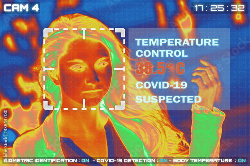 Simulation of body temperature check by thermoscan or infrared thermal camera photo