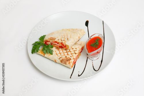 quesadia ham tomato sauce white background