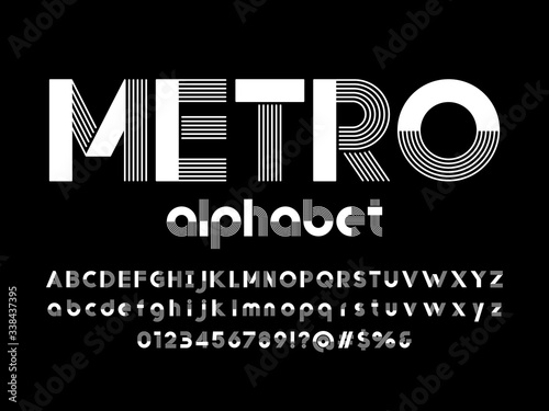 modern line style alphabet design with uppercase, lowercase, numbers and symbols