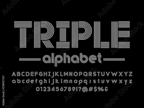 modern multiple line style alphabet design with uppercase, lowercase, numbers and symbols