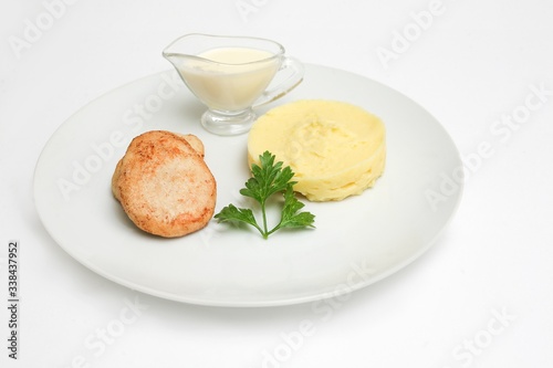 puree cutlet sauce white background