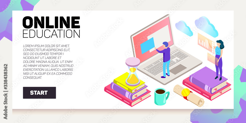 Isometric online education vector banner. E-learning. Imagination ad creativity. Isometric online education vector banner. E-learning. Imagination ad creativity.
