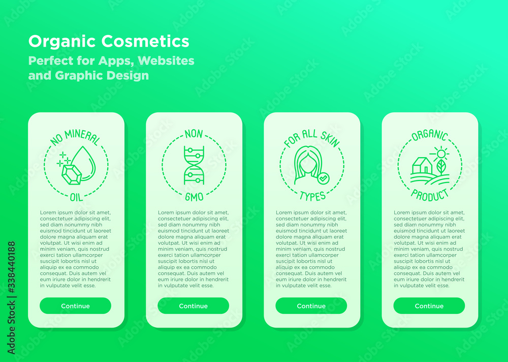 Organic cosmetics symbols. Mobile user interface with thin line icons ...