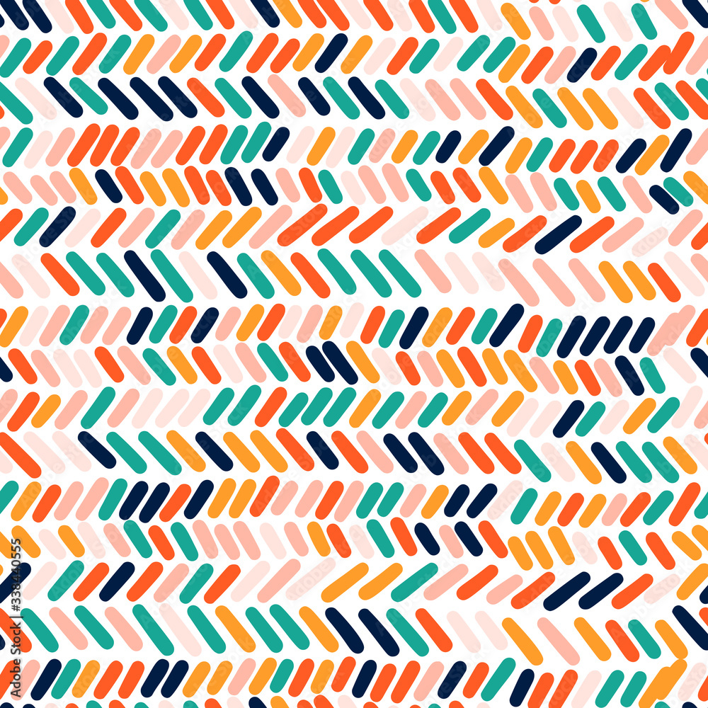 Abstract vector pattern with paint stroke in bright color. Vector seamless pattern with hand drawn doodle stripes.