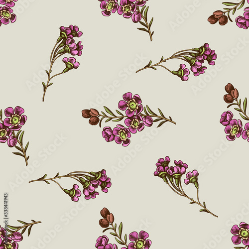 Seamless pattern with hand drawn colored wax flower