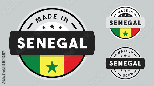 Made in Senegal collection for label, stickers, badge or icon with Senegal flag symbol. 