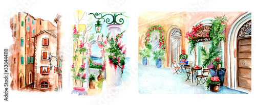 Aquarelle painting of Vintage old street sketch art illustration