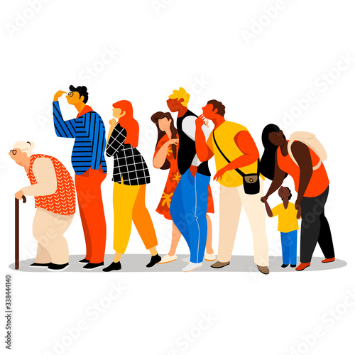 people. vector image of people of different races in different poses. people are waiting in line