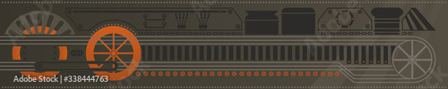 Abstract retro steam locomotive background with various mechanical shapes likes wheels and chains. Can represent trains, railroads, transportation and machines.