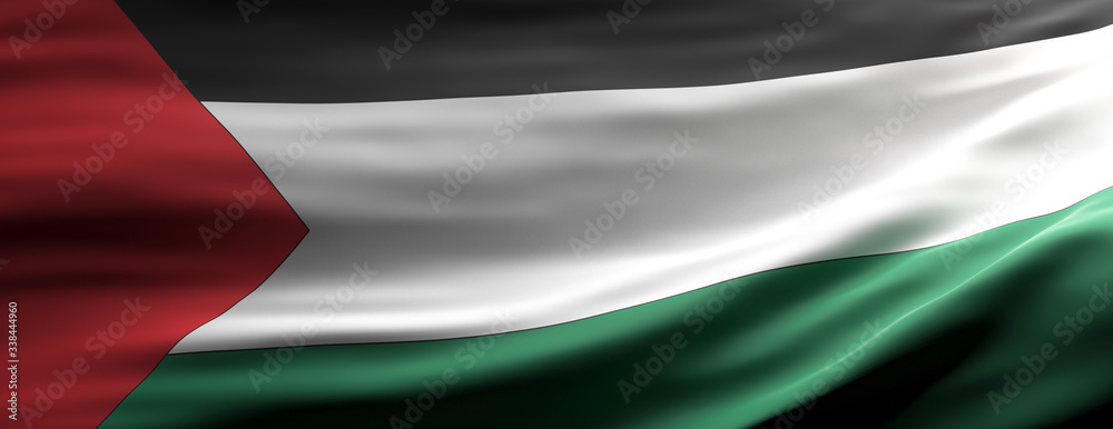 Palestine national flag waving texture background. 3d illustration