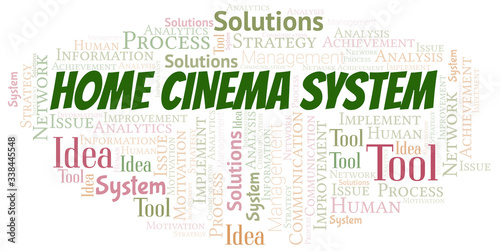 Home Cinema System typography vector word cloud.