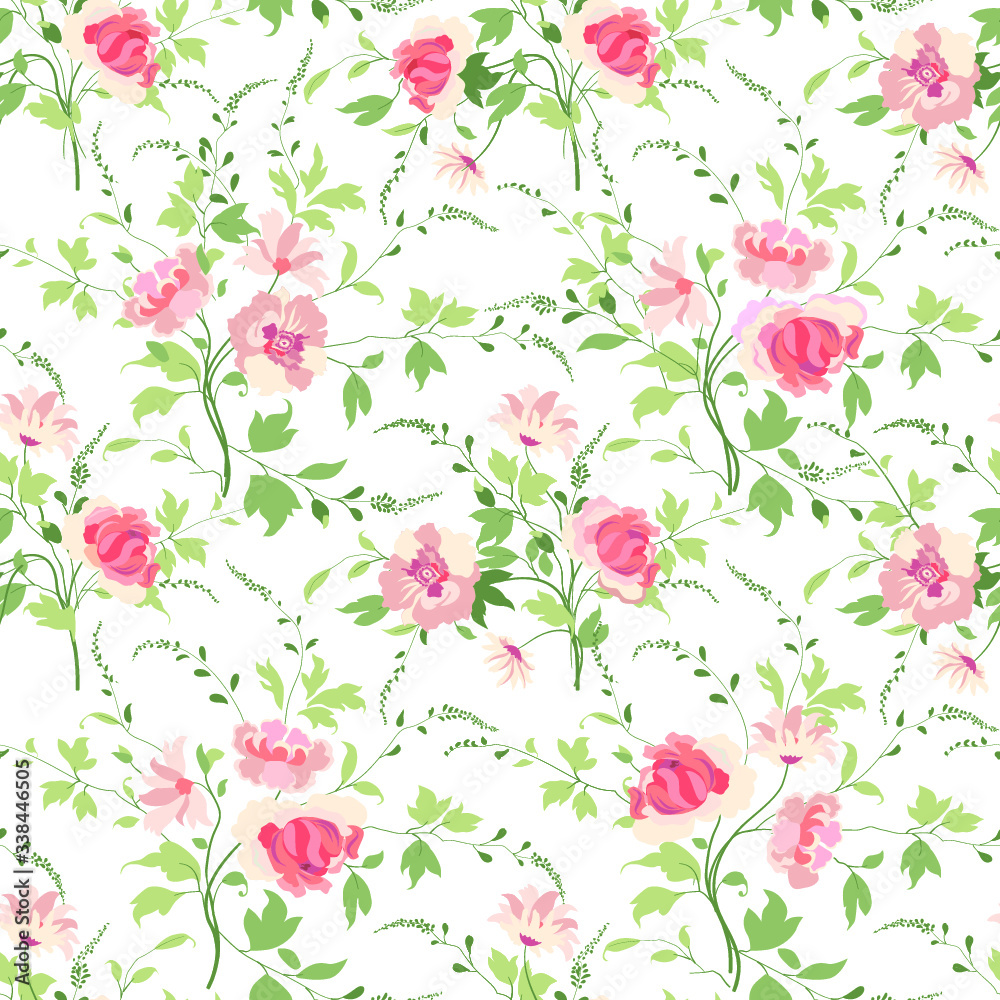 Floral seamless pattern. Flower background. Flourish ornamental summer wallpaper with flowers.