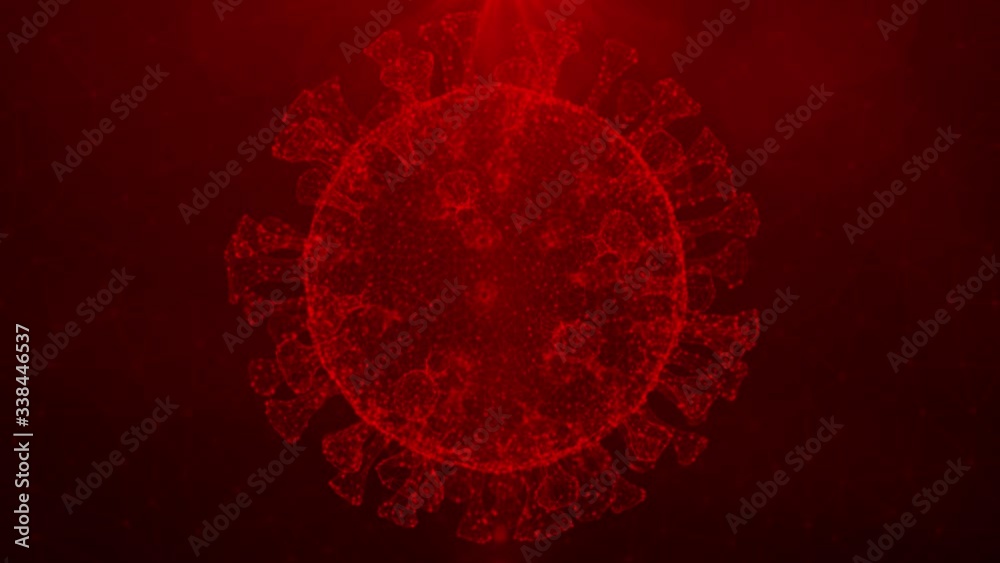 Coronavirus Covid 19 futuristic red hologram, 3d particle animation