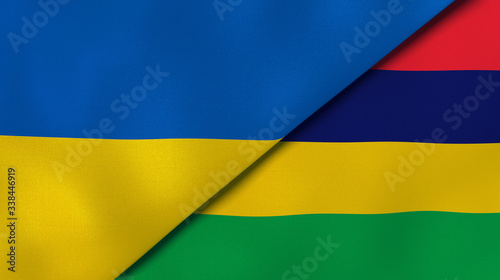 The flags of Ukraine and Mauritius. News, reportage, business background. 3d illustration © Maksym Kapliuk