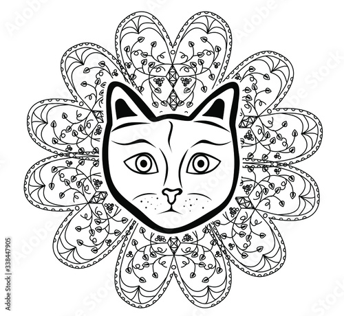
Illustration - mandala with beautiful cat on the theme of yoga.
