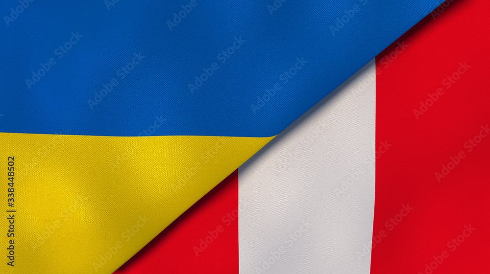 Obraz premium The flags of Ukraine and Peru. News, reportage, business background. 3d illustration