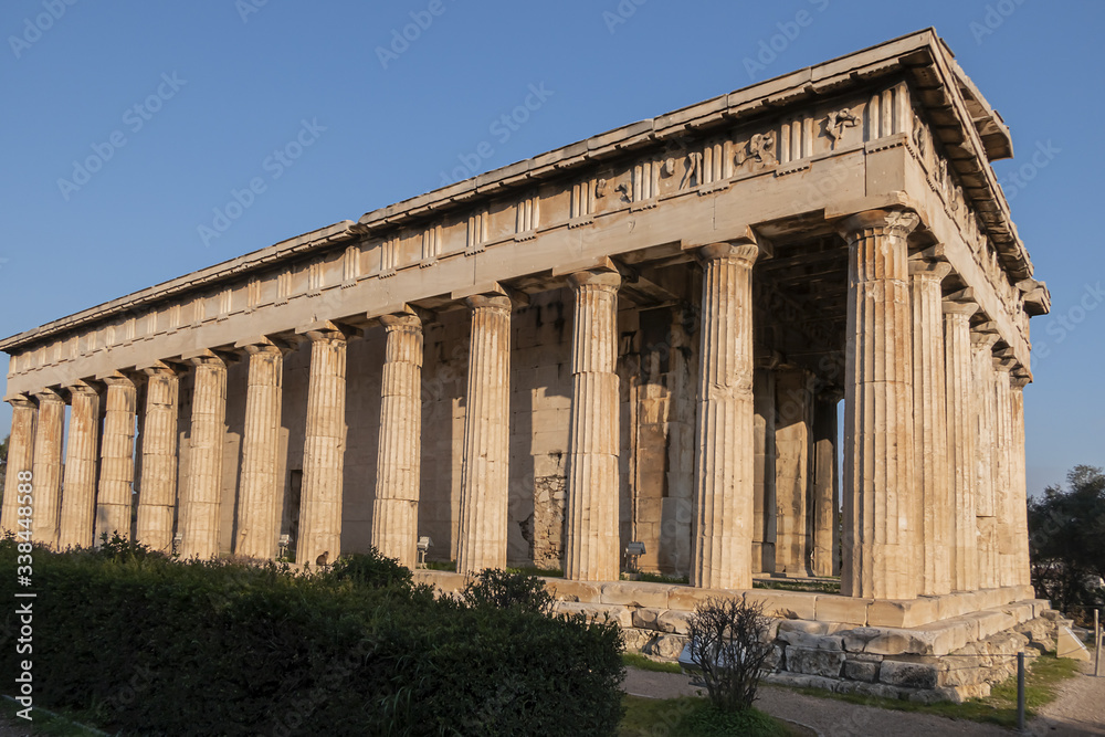 Temple of Hephaestus (Hephaisteion) - well-preserved Greek temple. Temple of Hephaestus is Doric peripheral temple; located at north-west side of Athens Agora on top of Agoraios Kolonos hill. Greece.