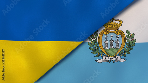 The flags of Ukraine and San Marino. News, reportage, business background. 3d illustration photo