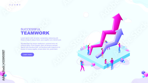 Trendy flat illustration. Successful teamwork page concept. Office workers planing business mechanism, analyze business strategy and exchange ideas. Template for your design works. Vector graphics.